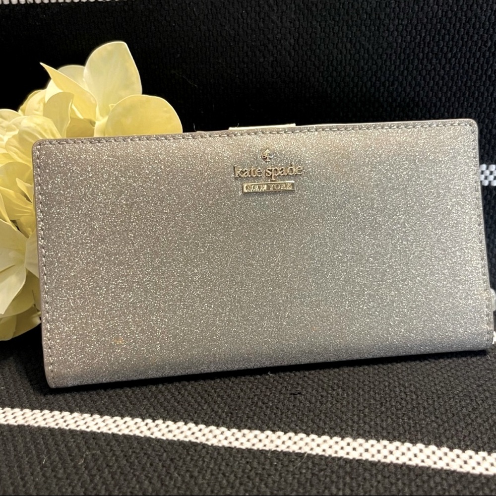 Kate Spade Shimmy Slimfold Wallet Silver glitter